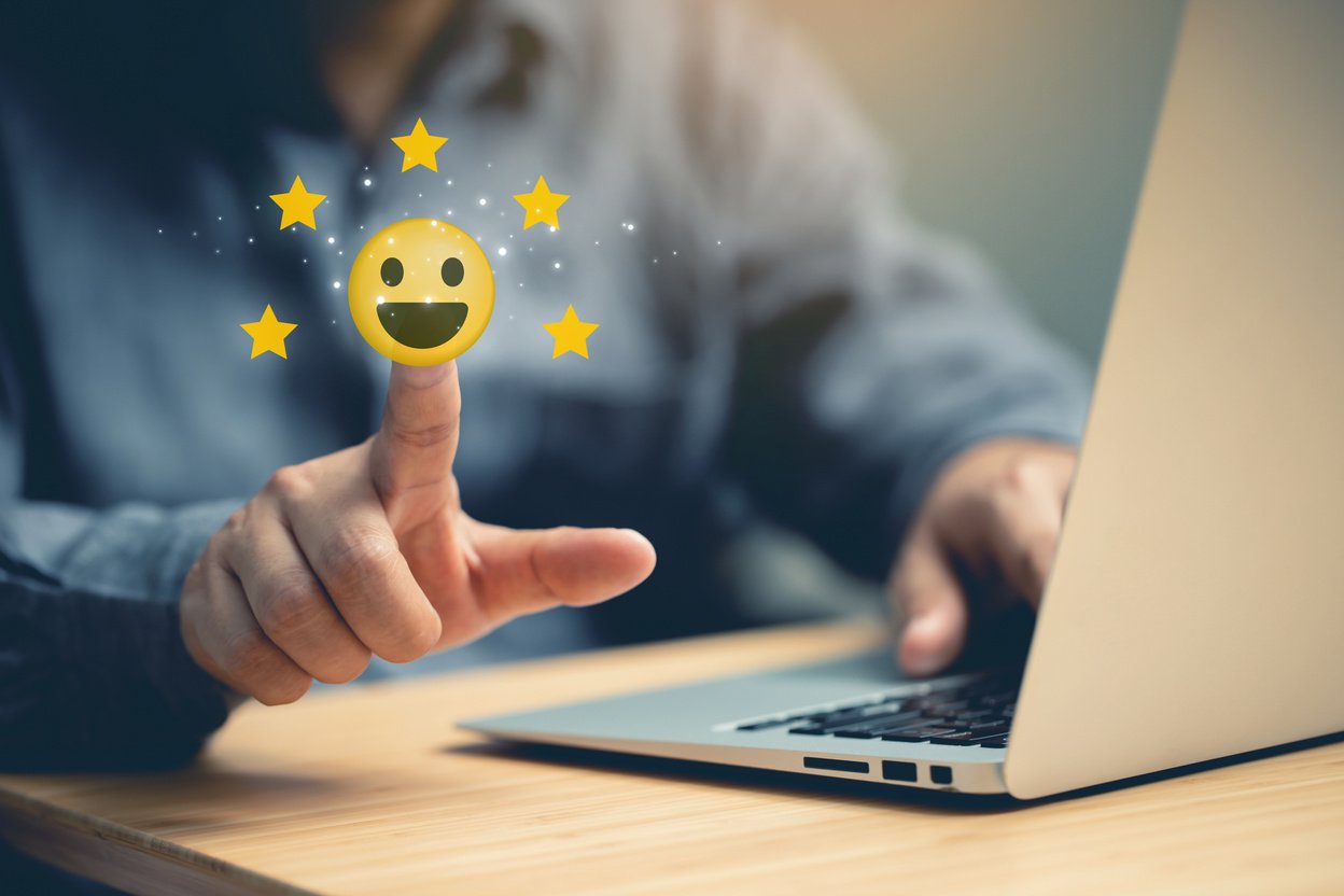 Infographics and icons rating form customer satisfaction level